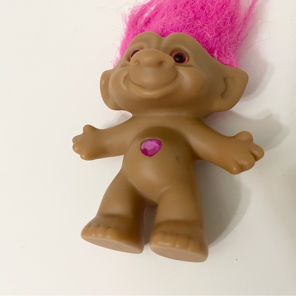 Vintage ACE Novelty Troll Pink Hair Pink Eyes Pink Belly Jewel Heart - Picture 9 of 16